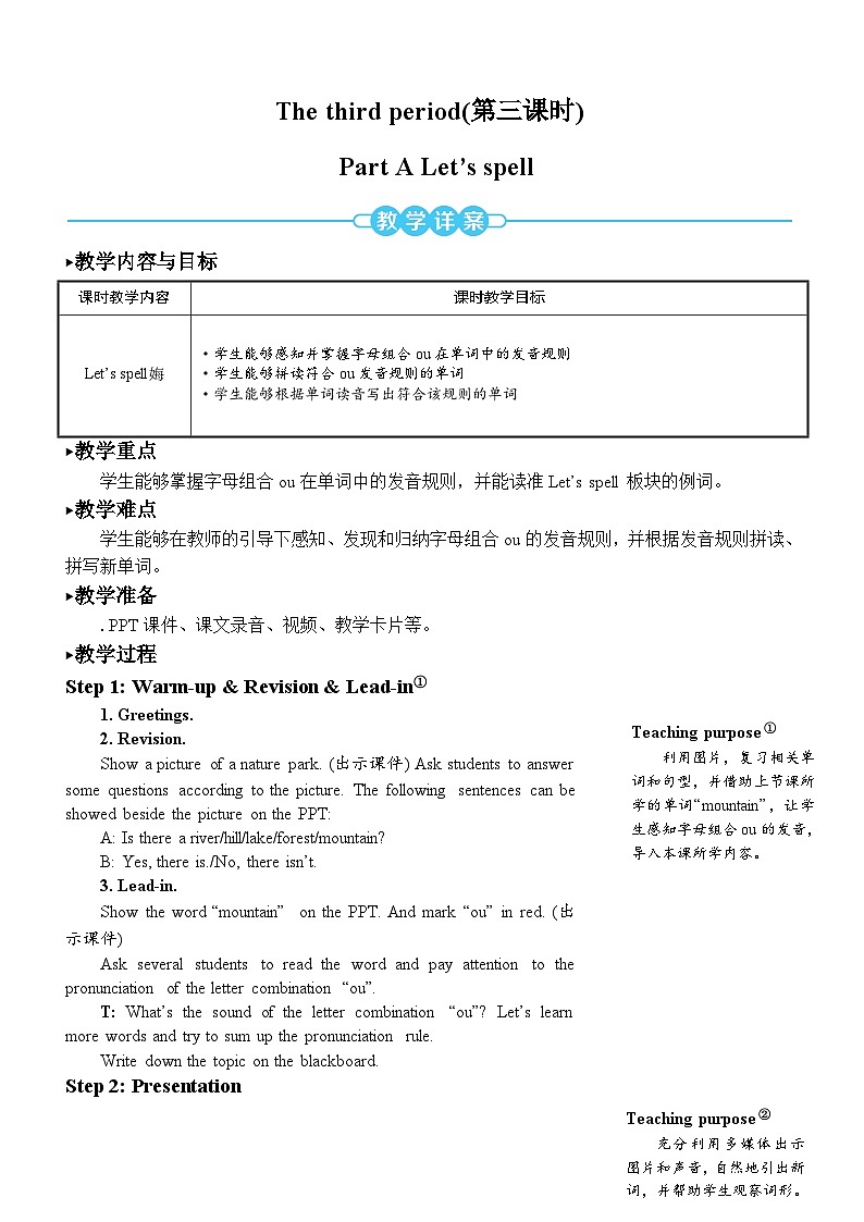 人教PEP五上英语 Unit 6 Part A Let’s spell  教案01