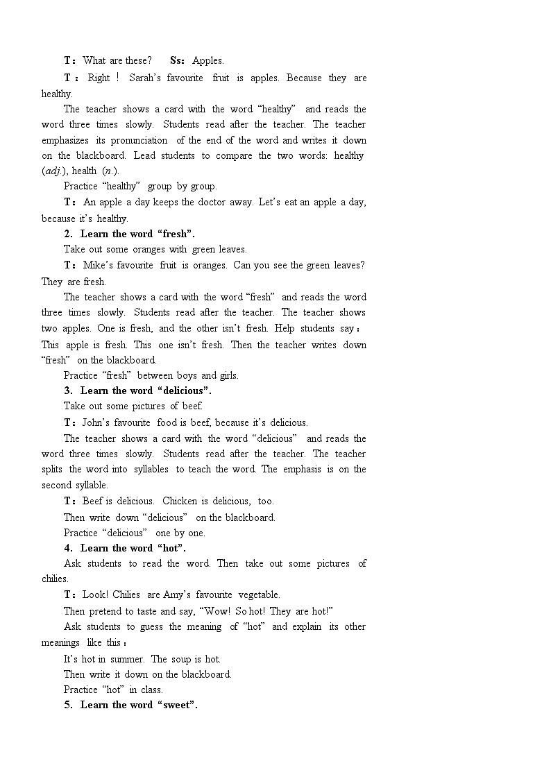 【单元教案】人教版PEP英语五年级上册--Unit 3 What would you like？单元教案（6课时）02