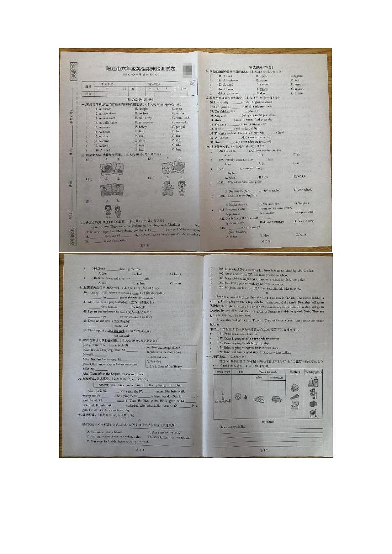 广东省阳江市2022-2023学年六年级上学期期末英语试题01