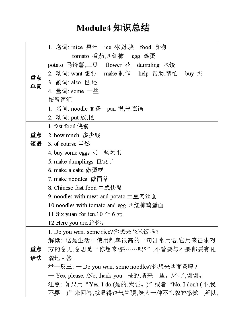 【同步导学案】外研版（三起）英语四年级上册-第四模块学案（导学案）01