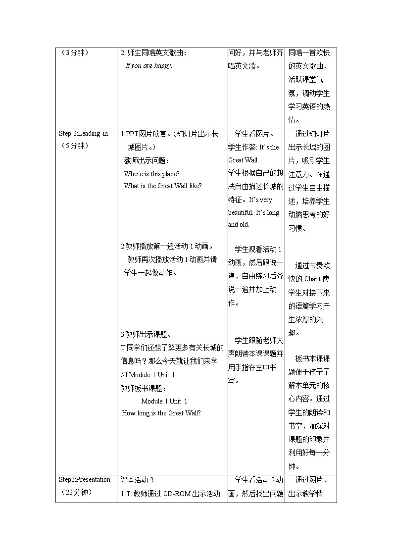 外研版（一起） 小学英语 六年级上册   Module 1 表格式教案03