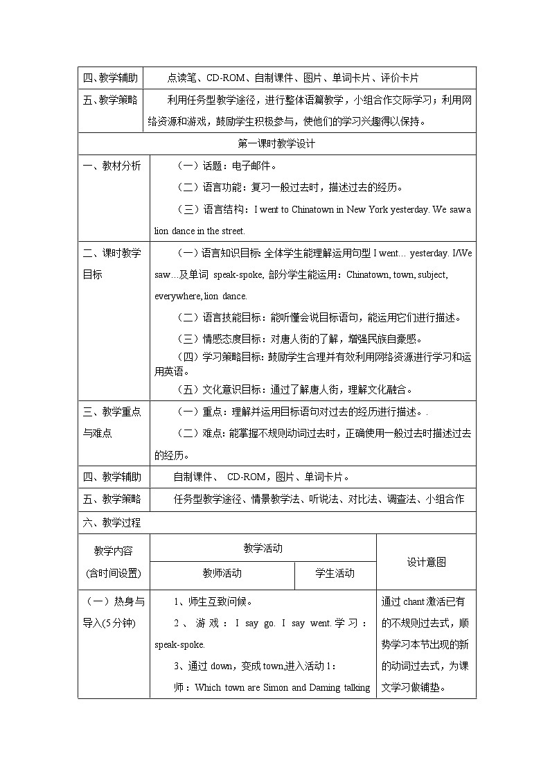 外研版（一起） 小学英语 六年级上册  Module 2表格式教学设计第2页