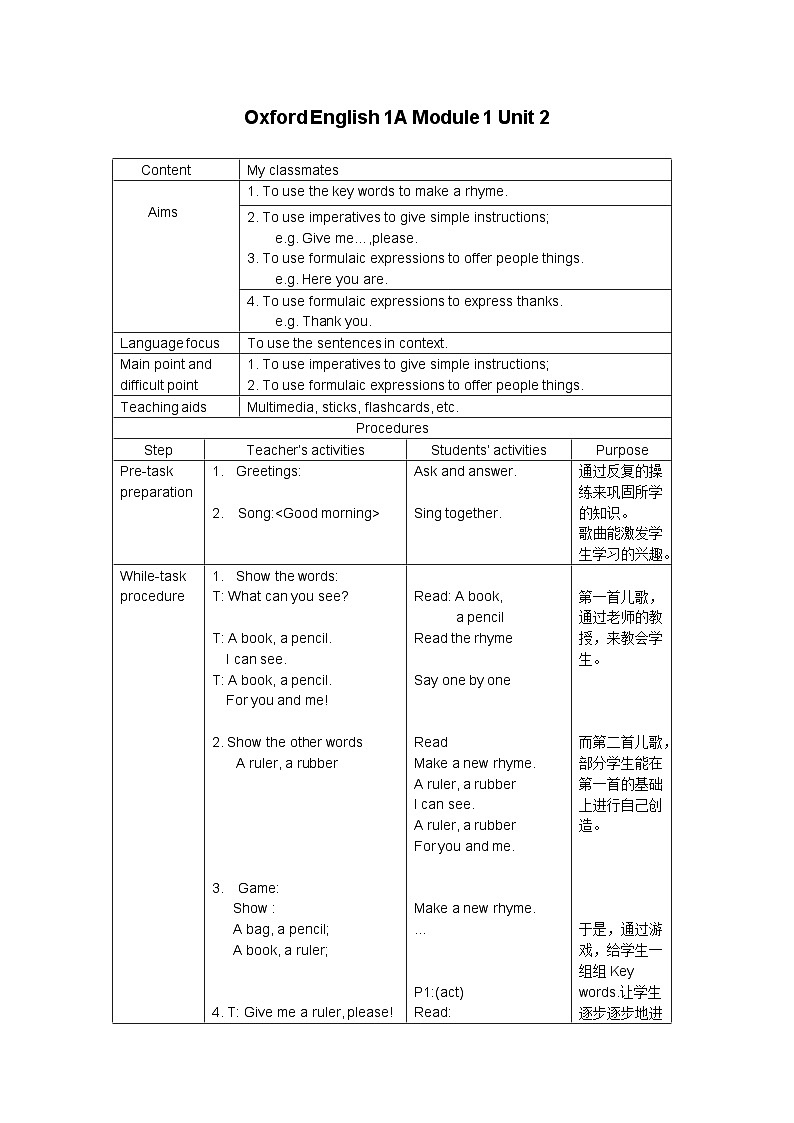 沪教牛津版（六三制一起）小学英语 一年级上册  Module 1 Unit 2 My classmates 试卷01