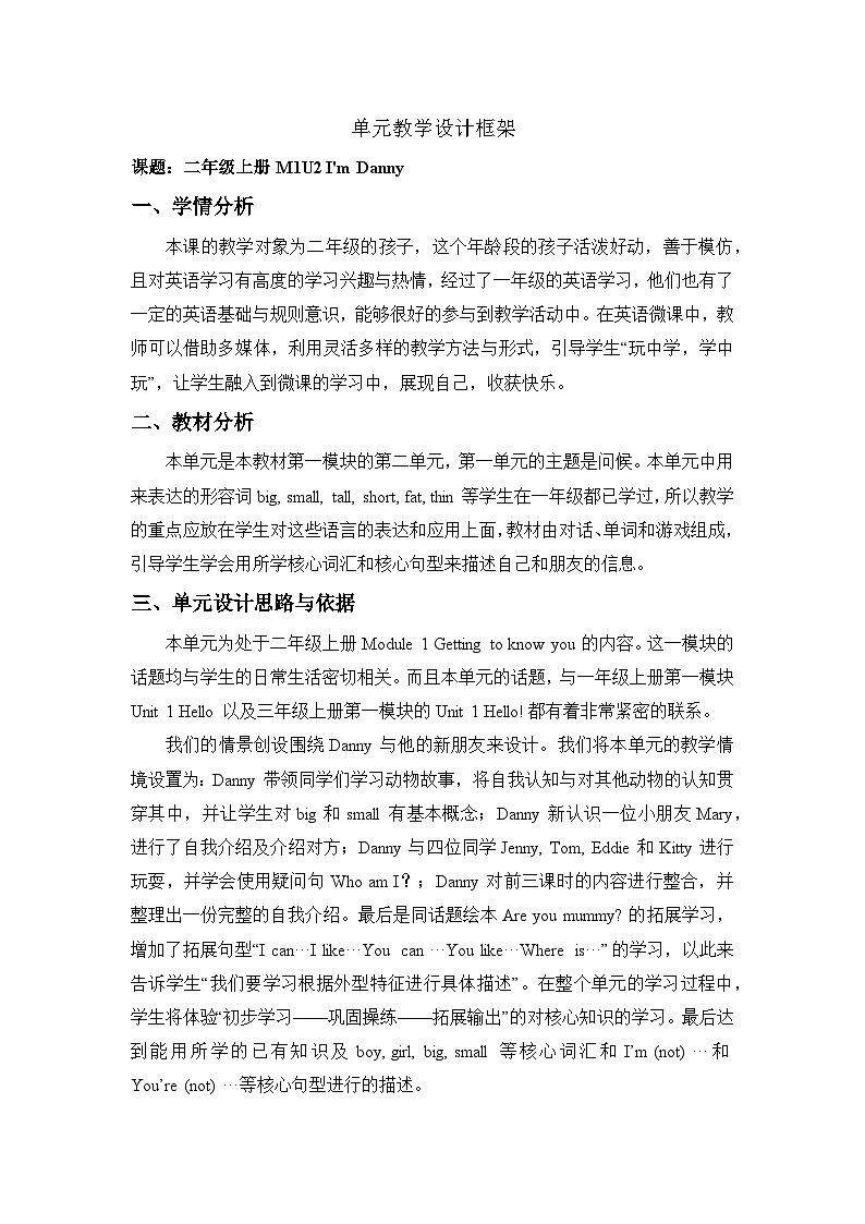 沪教牛津版（一起） 小学英语 二年级上册 unit 2 I'm Danny 教案（5课时）01