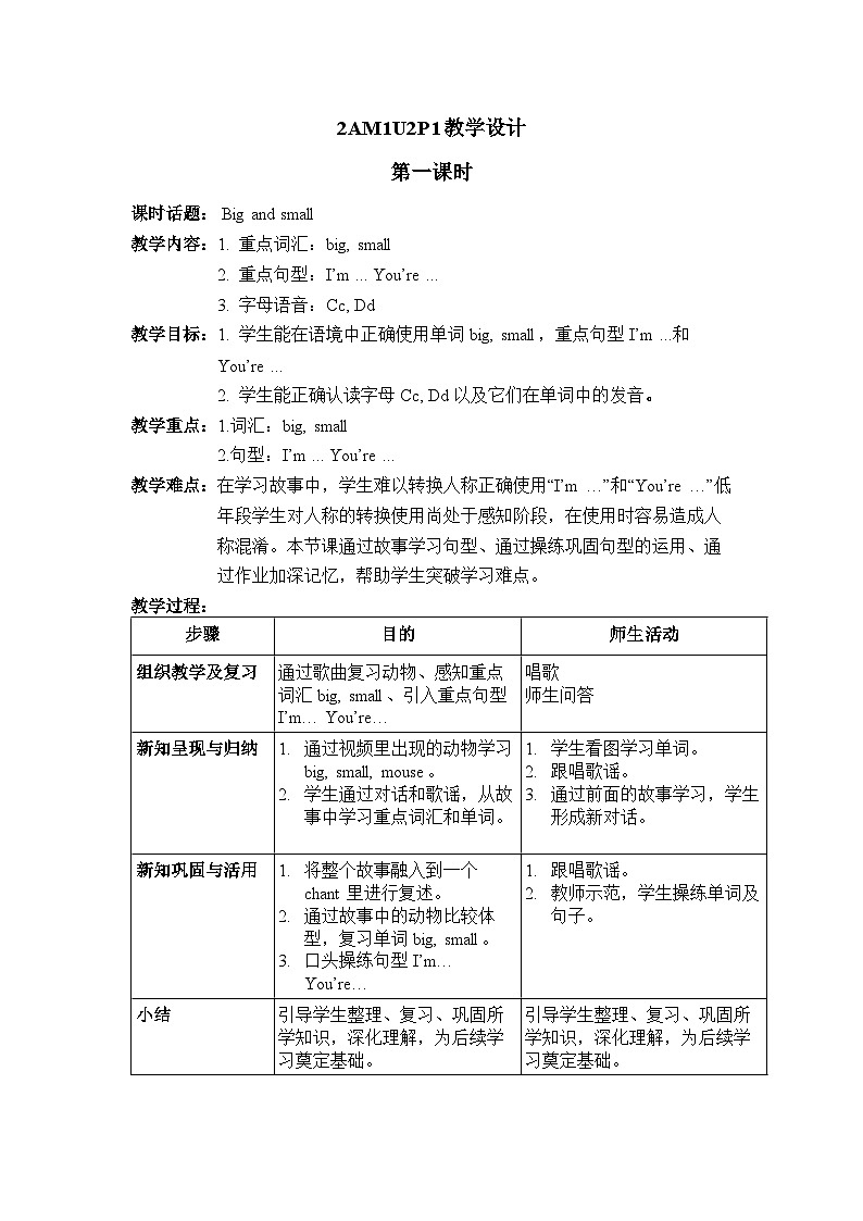 沪教牛津版（一起） 小学英语 二年级上册 unit 2 I'm Danny 教案（5课时）01