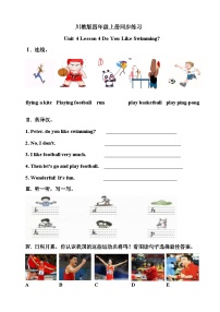 小学英语川教版四年级上册Lesson 4 Do you like swimming?精品同步达标检测题