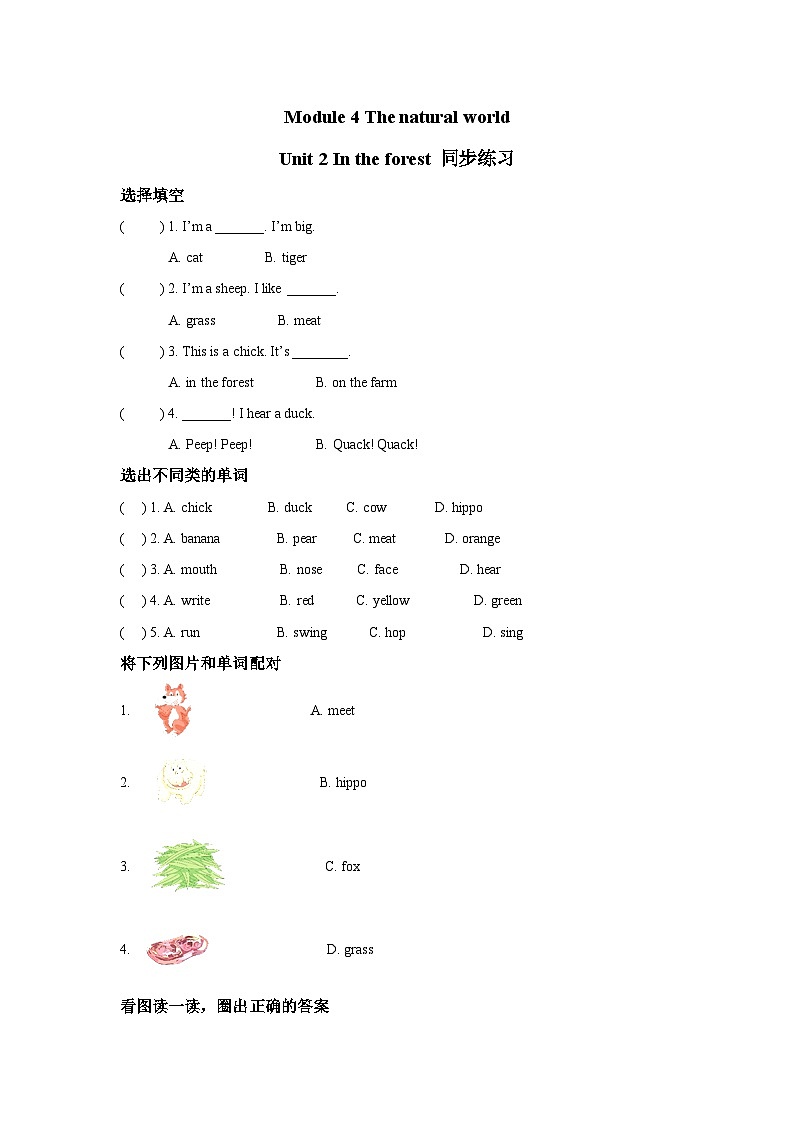 沪教牛津版（五四制）module 4 unit 2 in the forest 同步练习（含答案）01