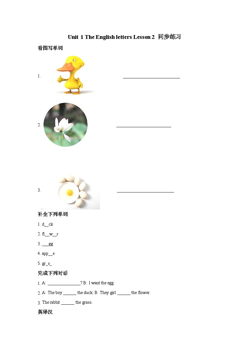 清华大学版 小学英语 二年级上册 unit 1 the english letters lesson 2 同步练习（含答案）第1页