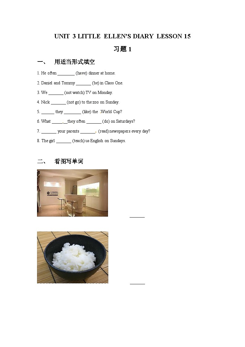 清华大学版 小学英语 五年级上册 UNIT 3 LITTLE ELLEN'S DIARY LESSON 15 同步练习（word，无答案）01