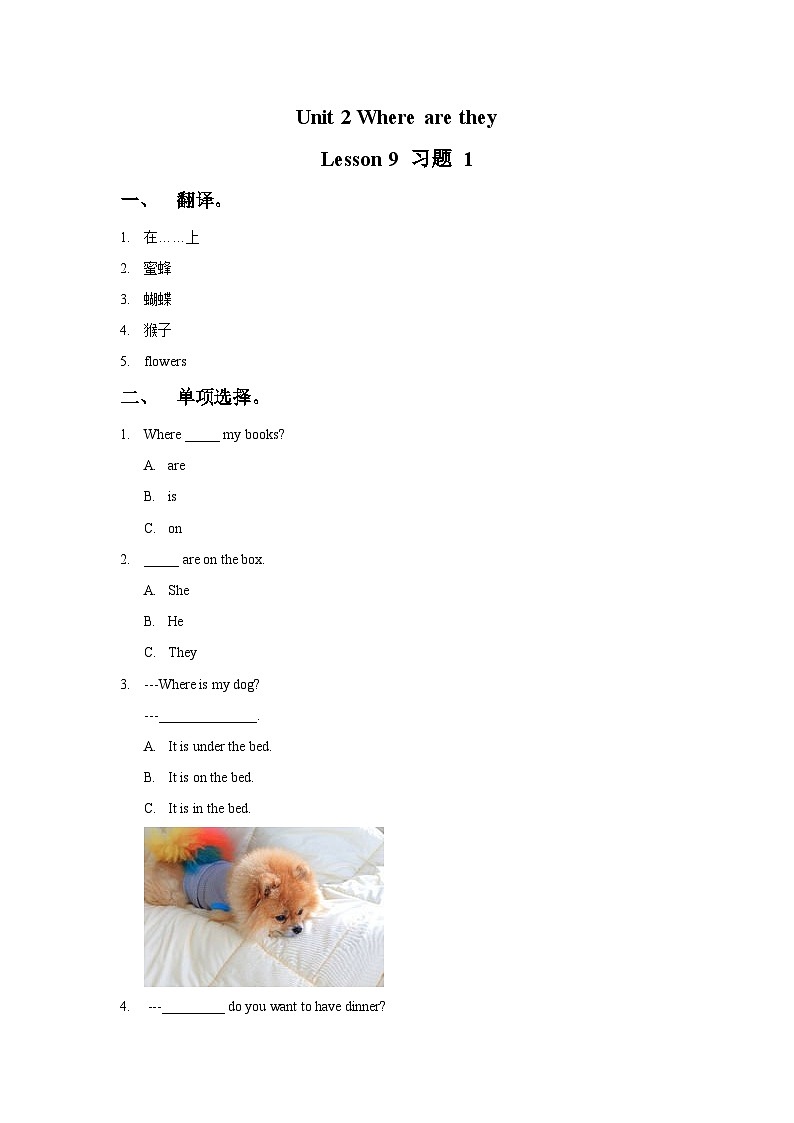 Unit 2 Where are they Lesson 9 （word，无答案）第1页