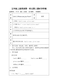 小学英语教科版 (EEC)五年级上册Unit 1 Where Are You from?优秀第三课时导学案及答案