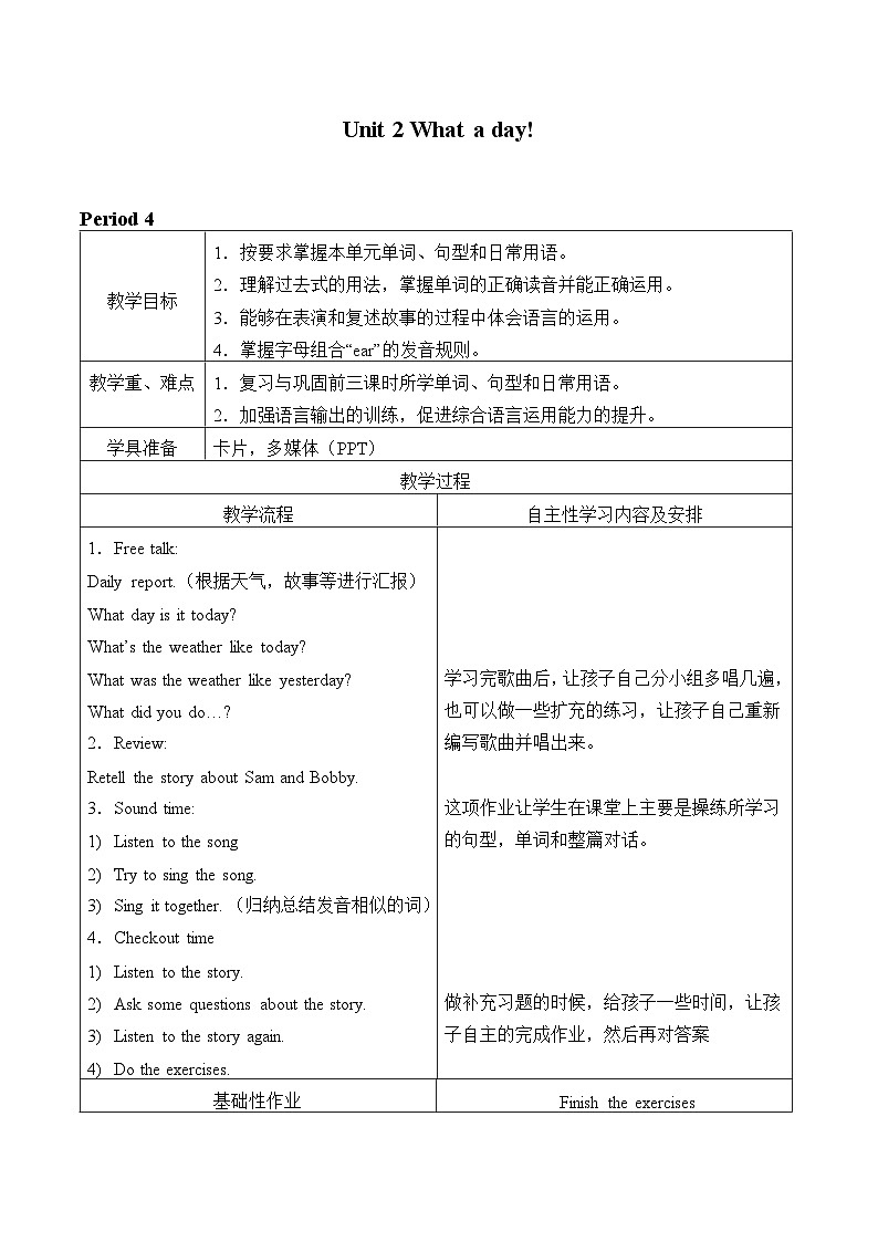 牛津译林版小学六年级英语上册 Unit 2 What a day!  教案301