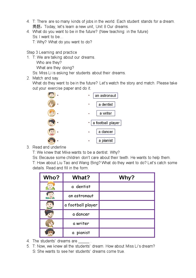 牛津译林版小学六年级英语下册 Unit 8 Our dreams    教案1002