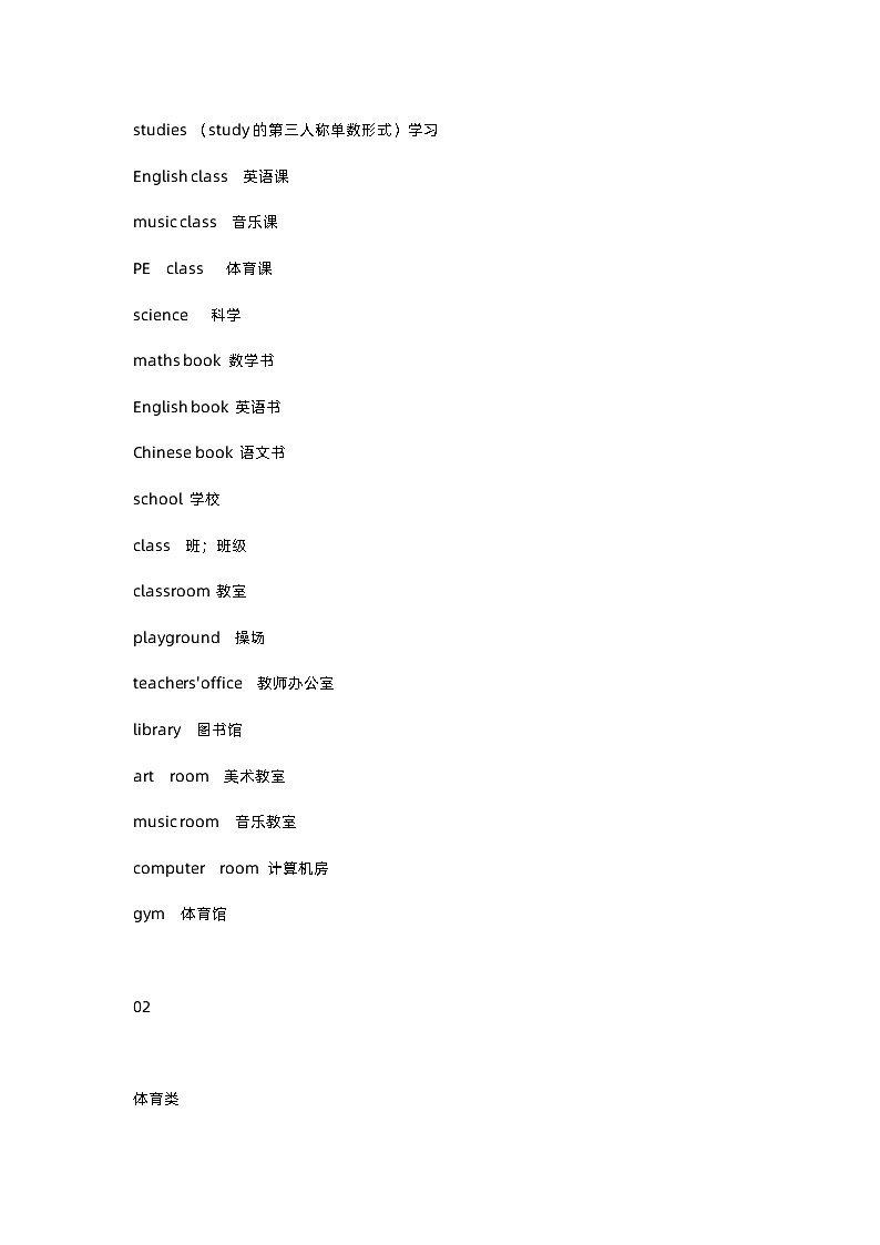 小学英语词汇分类表第2页