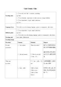 小学英语沪教牛津版(五四制)一年级下册unit 3 Drinks I like教案设计