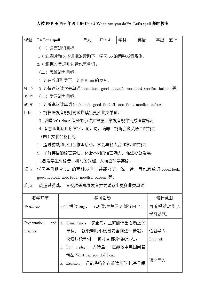 人教PEP版五年级上册 Unit 4 What can you do PA Let's spell 课件+教案+练习+动画素材01