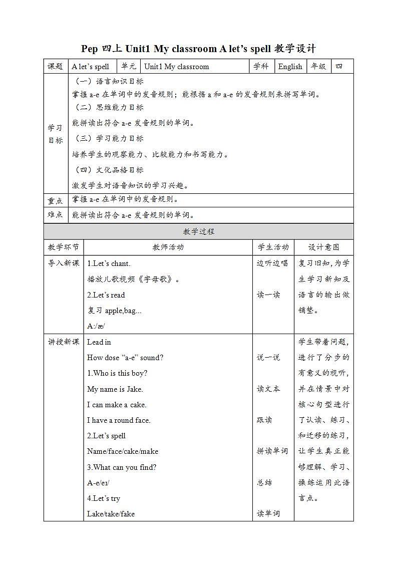 人教PEP版四年级上册 Unit1 My classroom A let's spell 课件+教案+练习+素材01