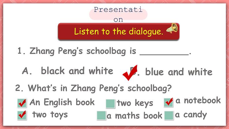 人教PEP版四年级上册 Unit 2 My schoolbag PB let's talk课件+教案+练习+动画素材08