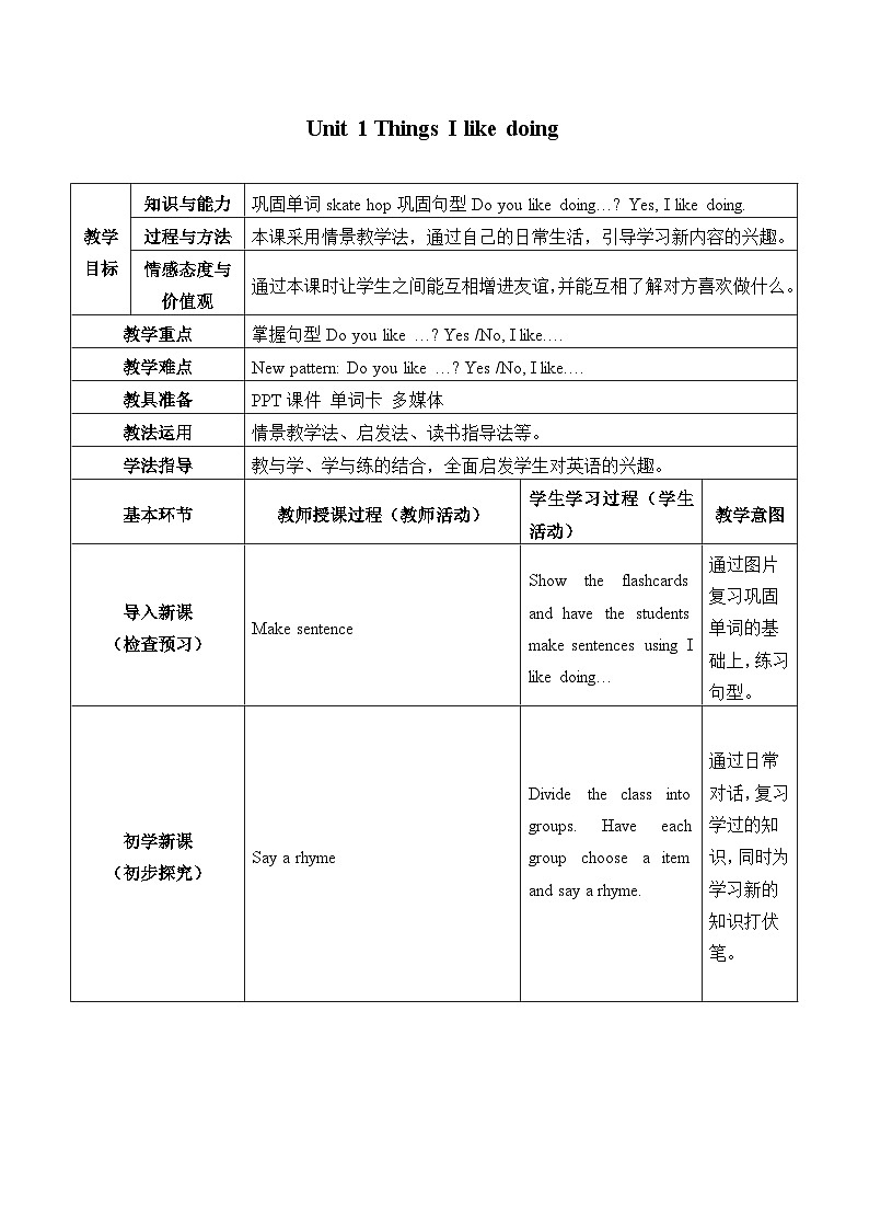 牛津上海版（试用本）小学二年级英语下册 Unit 2 Unit 1 Things I like doing   教案301