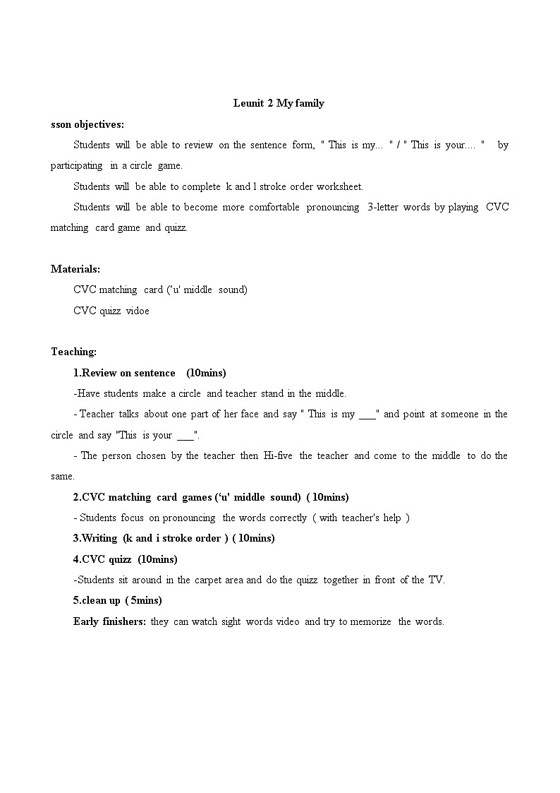 牛津上海版（试用本）小学一年级英语上册  Module 2 unit 2 My family  教案301