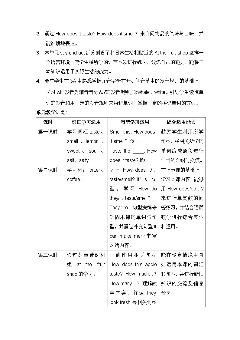 牛津上海版（试用本）小学三年级英语下册 Unit 1 Unit 3 Tasting and smelling   教案102