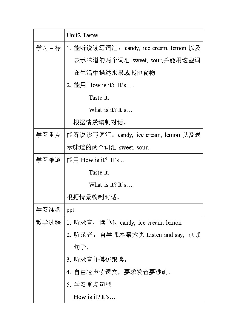 牛津上海版（试用本）小学三年级英语下册  Module 1 Unit  2 Touching and feeling   教案第1页