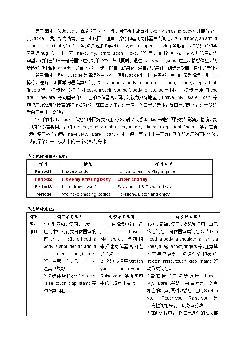 牛津上海版（试用本）小学三年级英语下册 Unit 4 Unit 1 My body  教案102