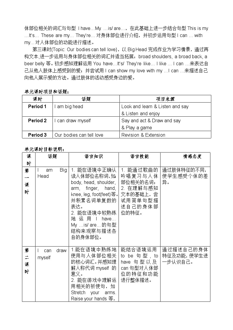 牛津上海版（试用本）小学三年级英语下册 Unit 4 Unit 1 My body  教案202