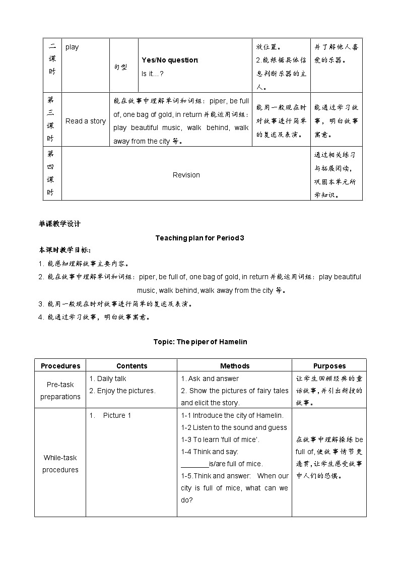 牛津上海版（试用本）小学三年级英语下册 Unit 4 Unit 3 Story time   教案102