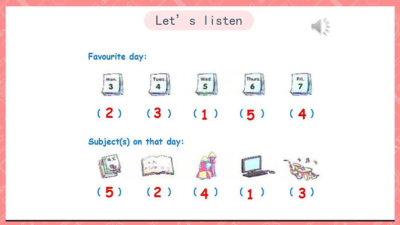 川教版英语五上 Unit 1 Lesson 2 《I Have Music Class on Friday》 第三课时课件+教案+习题07