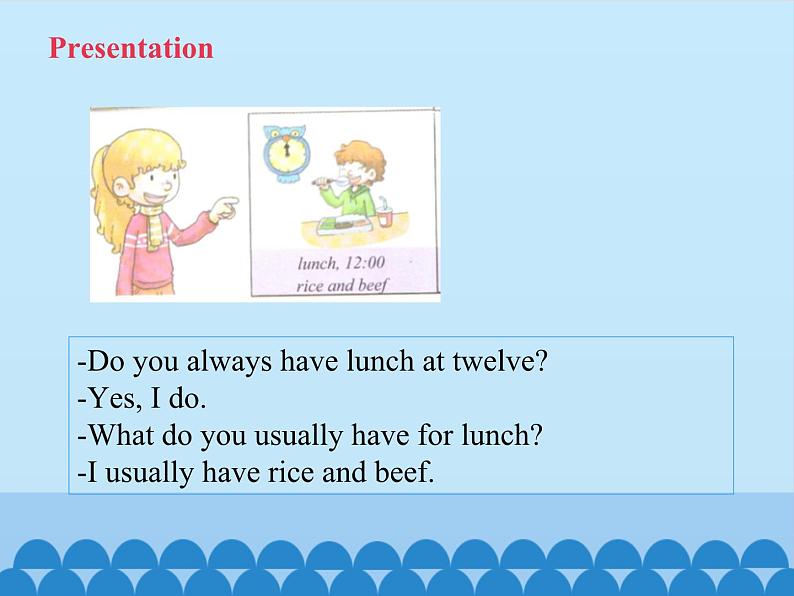 科普版（三年级起点）小学英语五年级下册 Lesson 9   Do you always have lunch at twelve   课件1第7页