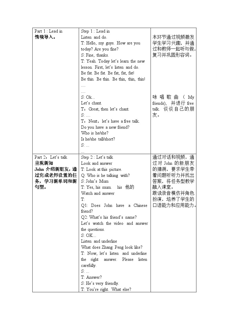 人教PEP版英语四年级上册 Unit 3 Part A Let 's talk & Let 's play  同步教案第2页