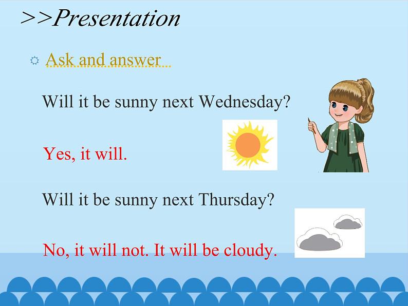 科普版（三年级起点）小学英语六年级上册  Lesson 3   It will be sunny this Sunday   课件07