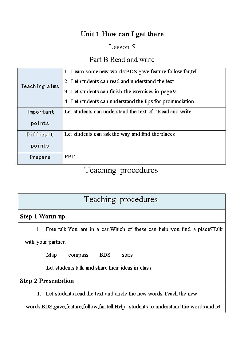 Unit 1 How can I get there ？Part B Read and write（教案）人教PEP版英语六年级上册01