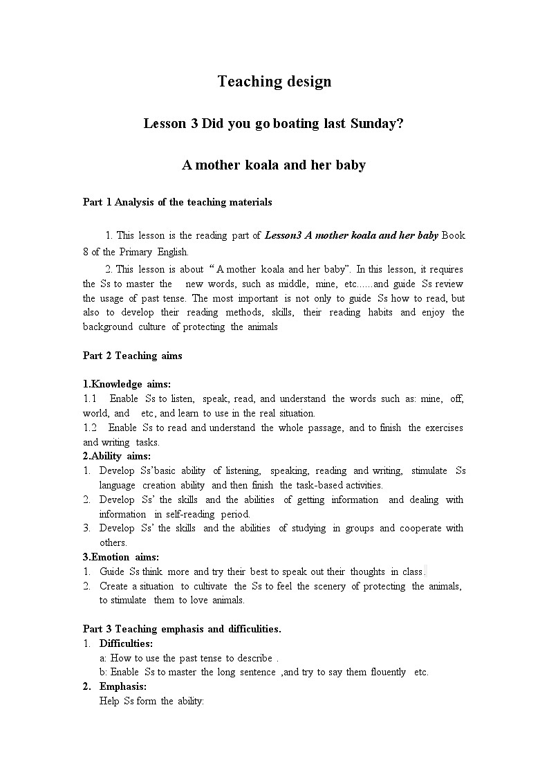 科普版（三年级起点）小学英语六年级下册 Lesson 3   Did you go boating last Sunday   教案401