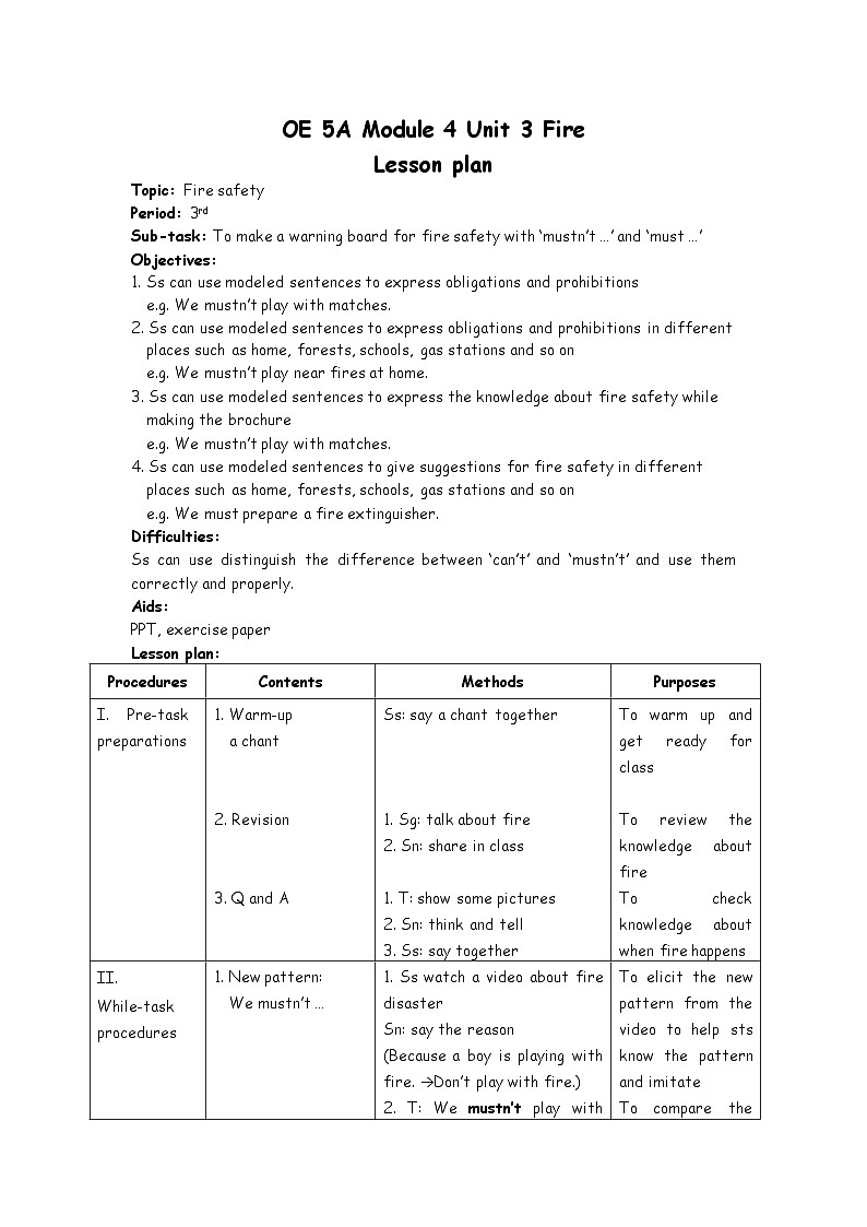 牛津上海版（试用本）小学五年级英语上册 Module 4 Unit 3 Fire   教案303