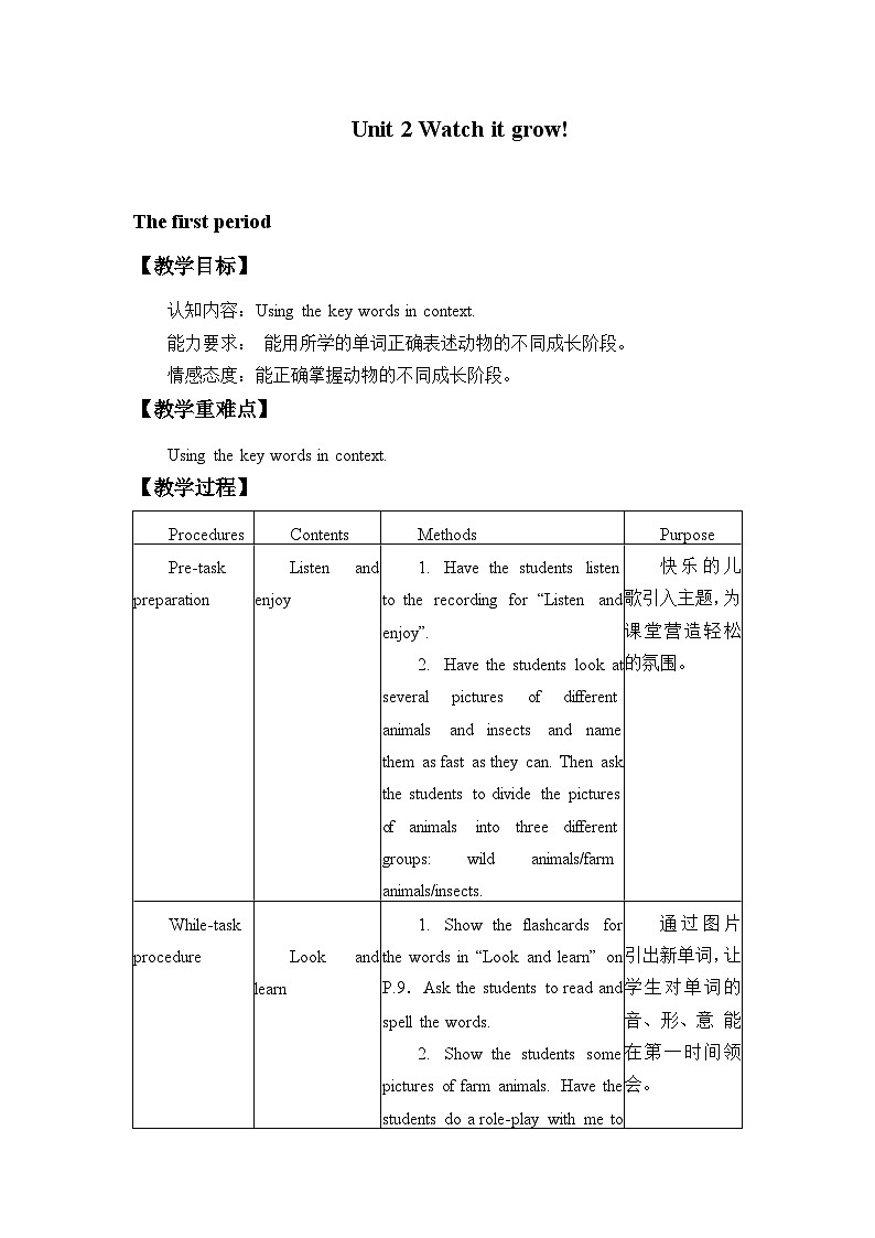 牛津上海版（试用本）小学五年级英语下册 Module 1 Unit 2 Watch it grow!  教案01