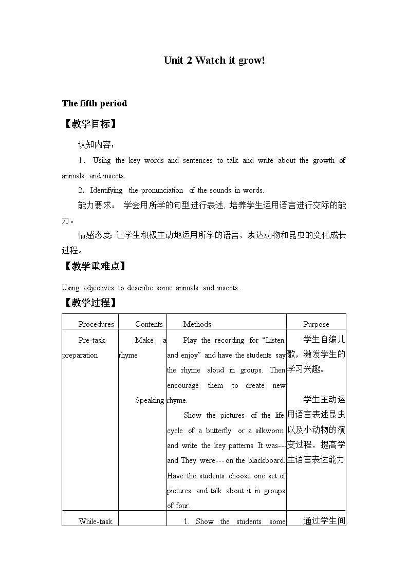 牛津上海版（试用本）小学五年级英语下册 Module 1 Unit 2 Watch it grow!  教案401