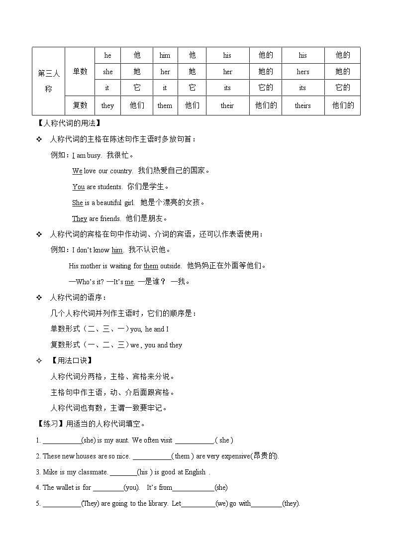 Unit1必备知识（复习讲义）-2023-2024学年五年级英语上册单元速记·巧练（人教PEP版）02