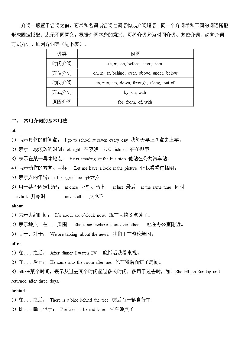 英语人教PEP 五年级上册精讲精练-第14讲 介词 （教师版）第2页