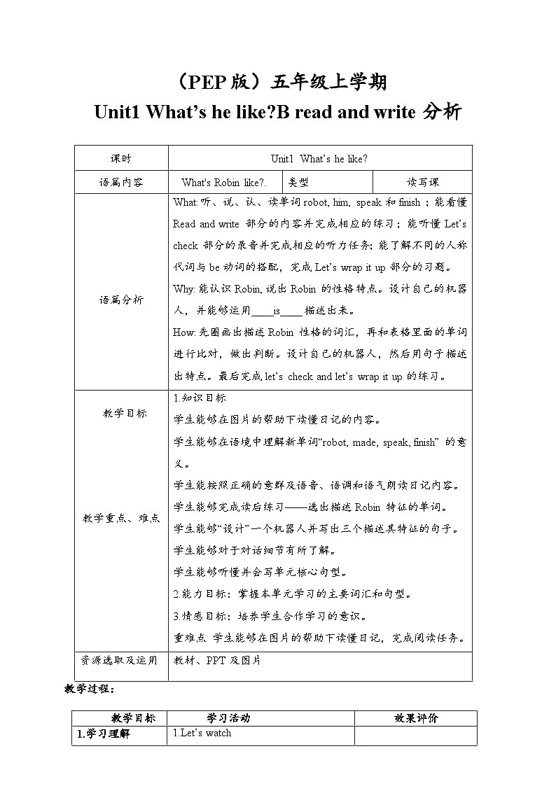Unit1 What's he like B read and write 新课标原创优课 教案课件01