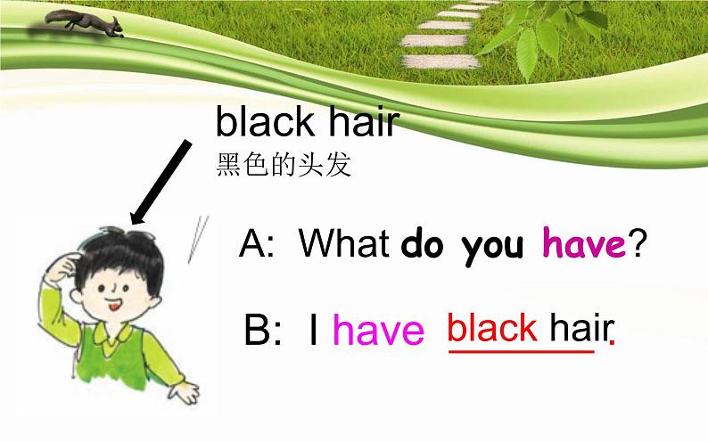 接力版（三年级起点）小学英语三年级下册  Lesson 11   I have black hair.   课件08