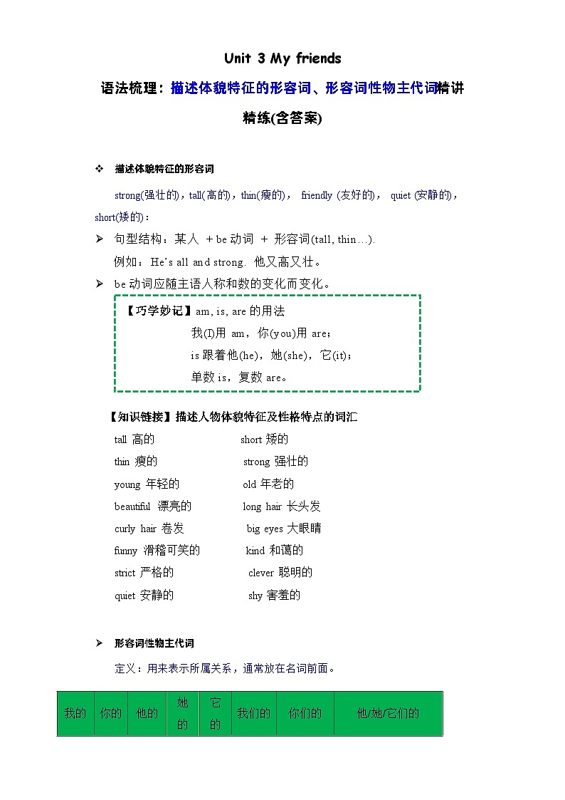 Unit3语法（复习讲义）-四年级英语上册单元速记·巧练（人教PEP版）01