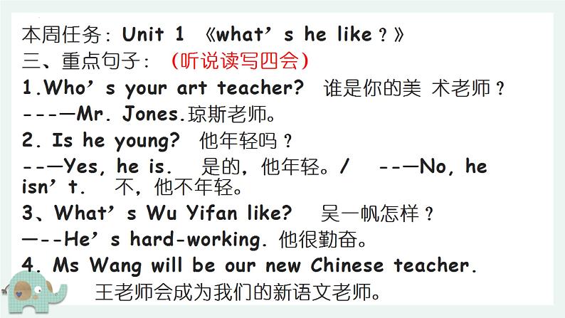 【期中复习】人教版pep英语-五年级上册 Unit1 《What's he like 》单元复习课件04