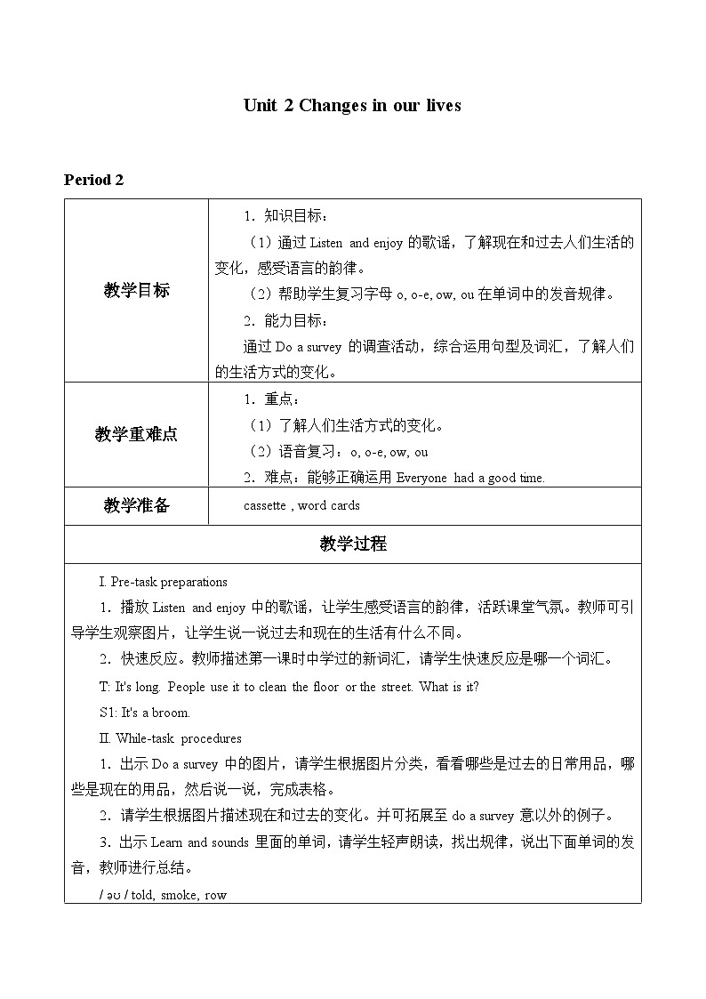 沪教版（六三制三起）小学六年级英语下册 Module 1 Unit  2  Changes in our lives   教案101