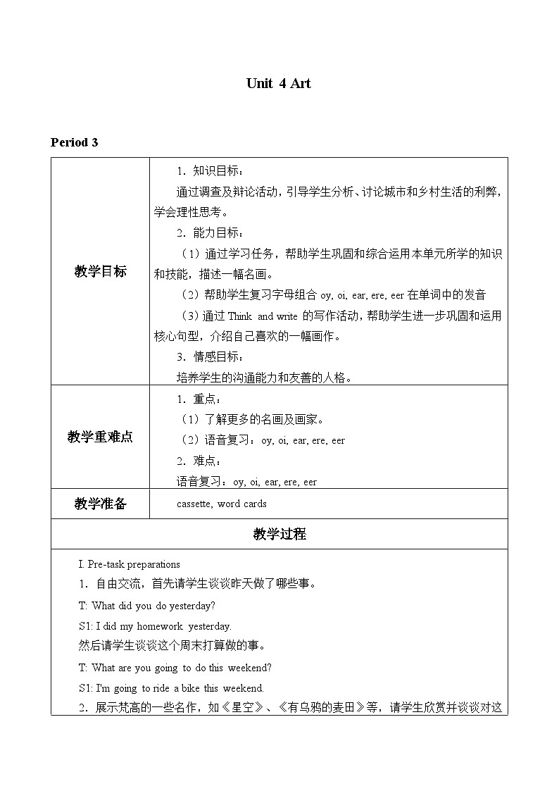 沪教版（六三制三起）小学六年级英语下册 Module 2 Unit  4  Art  教案201