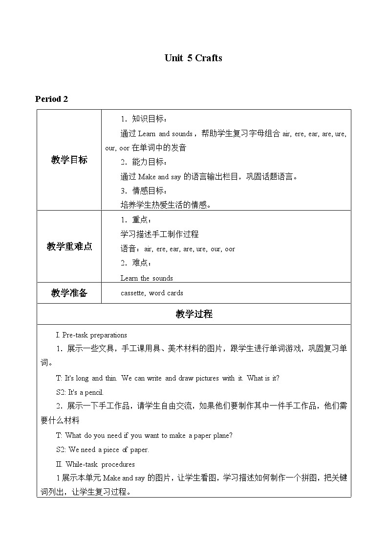 沪教版（六三制三起）小学六年级英语下册 Module 2 Unit  5  Crafts  教案1第1页