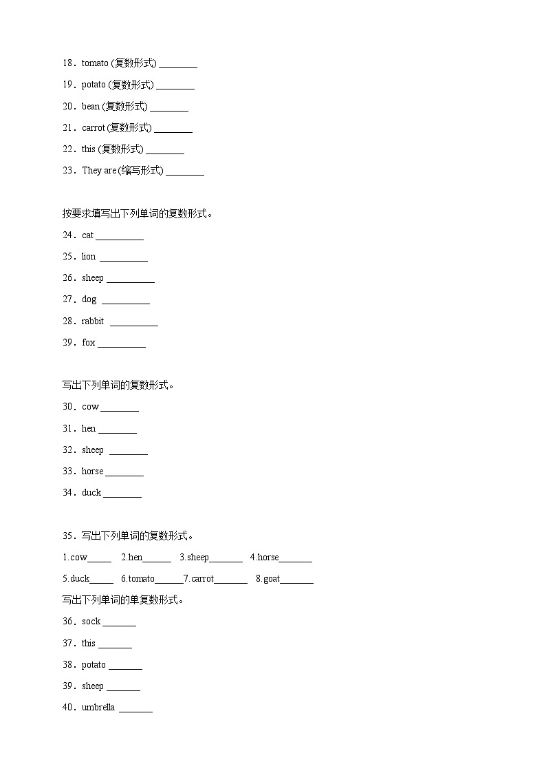 【词形转换】小学英语2023-2024学年四年级下册专题复习（人教PEP版）（含答案）02