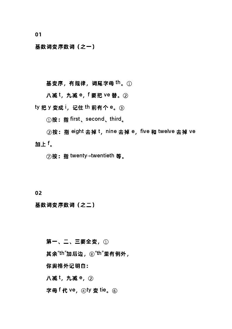 小学英语语法顺口溜：基数词变序数词第1页