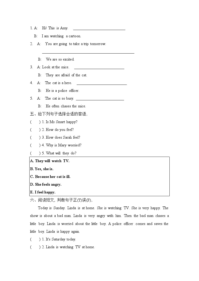 Unit 6  How do you feel Part A  Let’s learn & Write and say(同步练)人教PEP版英语六年级上册02